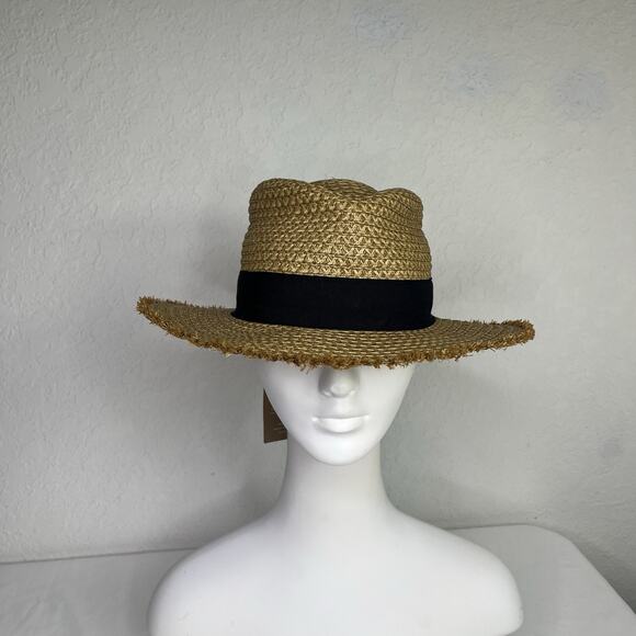 Eric Javits Fringe Pinch Fedora Hat UPF 50 NWT brown with Black Strap Summer - Picture 1 of 8